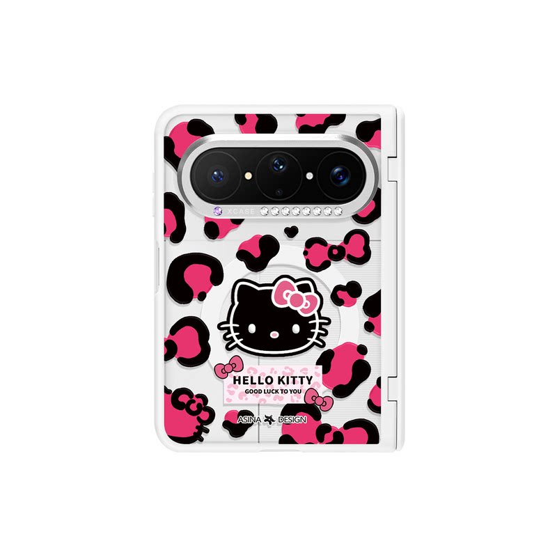 粉色豹纹猫咪适用华为PuraXMax手机壳带磁吸小折叠阔PURA典藏版全包中轴保护套XZ防摔透明高级purax2新款超薄