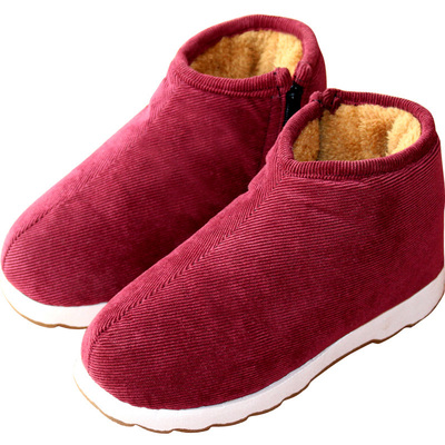 冬季中年手工加绒加厚保暖棉拖鞋