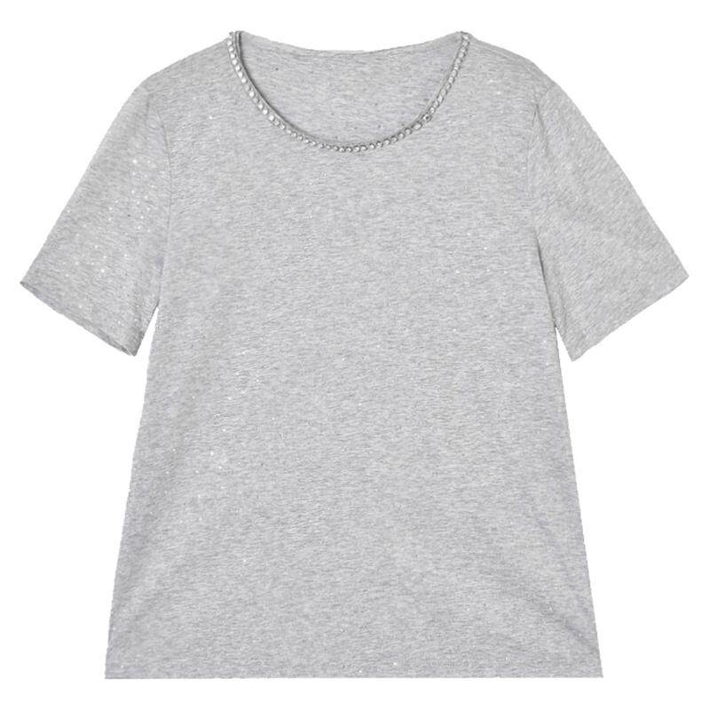 剪裁上衣精致烫钻短袖T恤