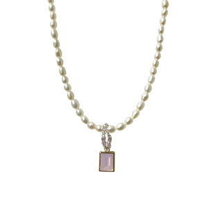 DouxAir多色水晶吊坠天然珍珠项链手工diy叠戴锁骨链小众独特气质