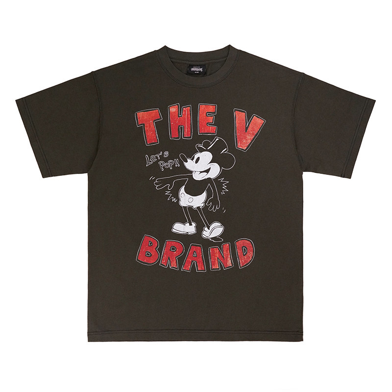 THE V BRAND美式街头嘻哈潮流复古做旧米奇米老鼠宽松百搭短袖T恤