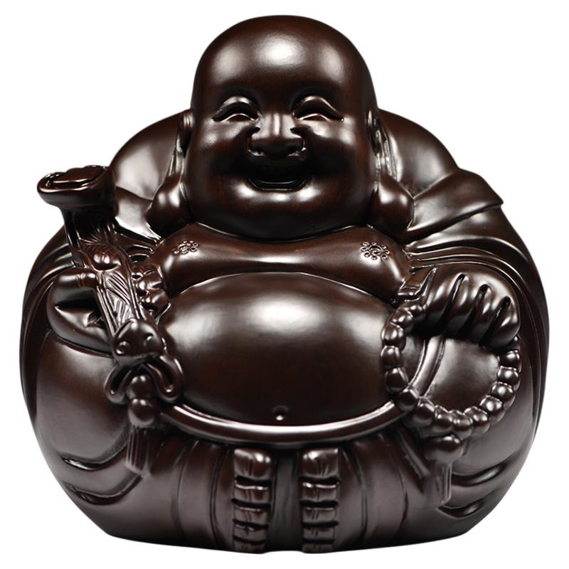 黑檀木弥勒佛像摆件如意笑佛家居