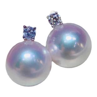 夏日新品 日本akoya海水珍珠王妃耳钉 18K黄金耳环 正圆天女珠光