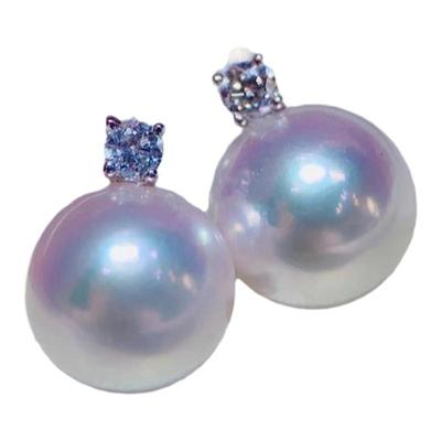 夏日新品 日本akoya海水珍珠王妃耳钉 18K黄金耳环 正圆天女珠光