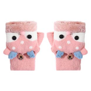 儿童手套女孩冬季圣诞节宝宝保暖加绒防寒男童小学生写字半指翻盖
