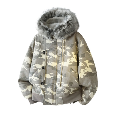 加厚冬季迷彩毛领棉衣