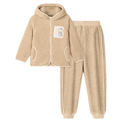 久岁伴男童睡衣冬季加绒加厚2025新款女童羊羔绒家居服套装连帽冬