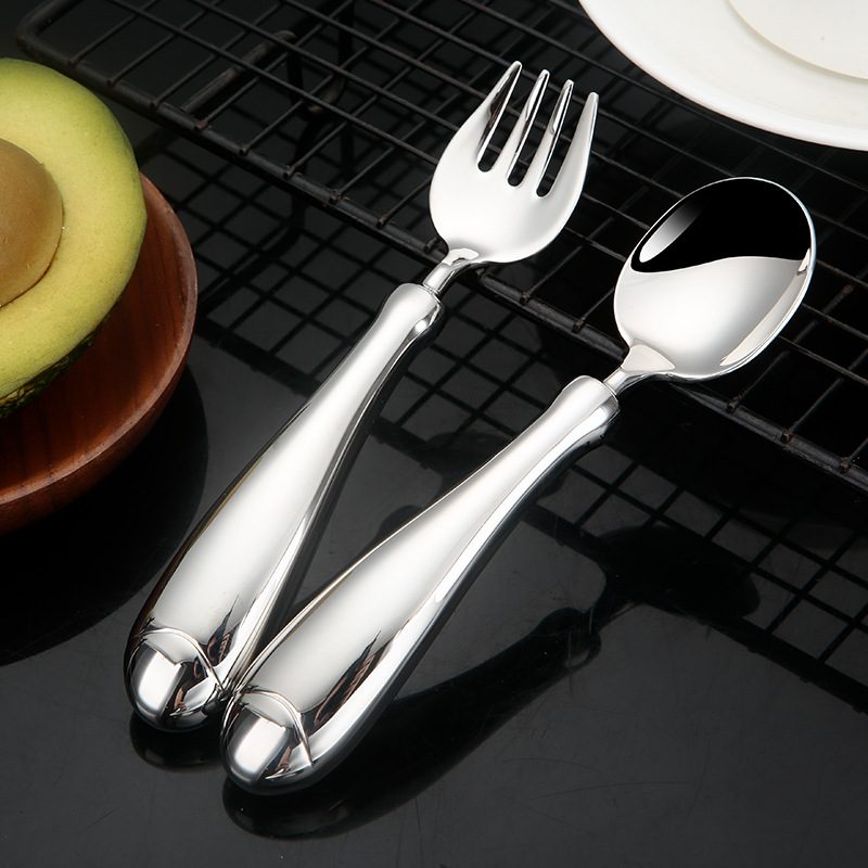 不锈钢儿童勺宝宝勺子儿童餐具家用不锈钢辅食勺子叉子空心柄勺叉