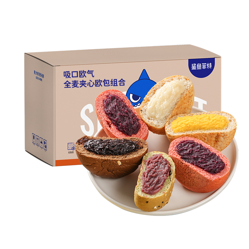 鲨鱼菲特全麦面包夹心欧包减低无添蔗糖代餐饱腹食品脂肪整箱早餐