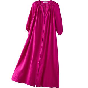 连衣裙子女今年流行的新款裙子宽松长裙松弛气质慵懒风连身裙玫红