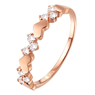 甜甜心心相印 玥景18K金玫瑰金彩金锆石爱心形情侣女戒指环礼物