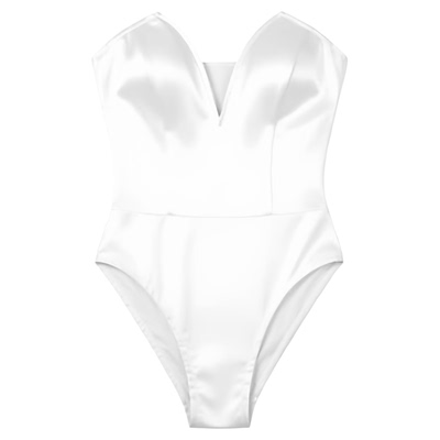 Solid color deep V-neck strapless jumpsuit 深V领抹胸连体上衣