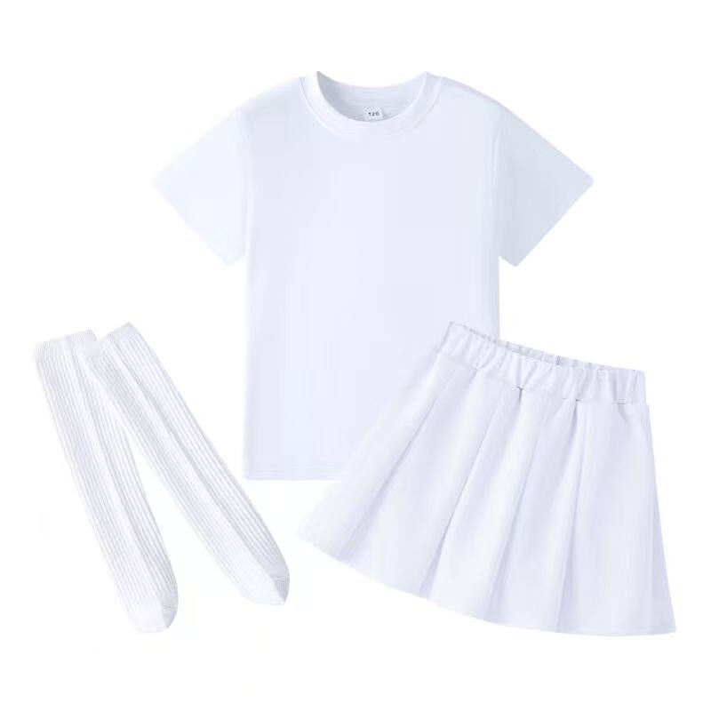 六一儿童白色t套装啦啦队演出服