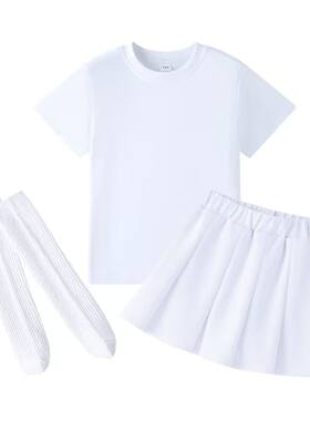 六一儿童白色t套装啦啦队演出服