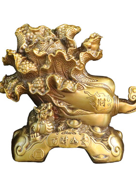 纯黄铜百财如意金蟾貔貅白菜摆件