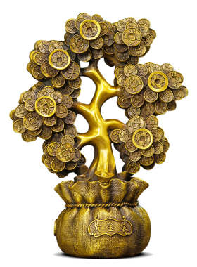 黄铜发财树摆件金钱树黄金福袋聚宝盆办公室玄关铜制工艺开业礼品