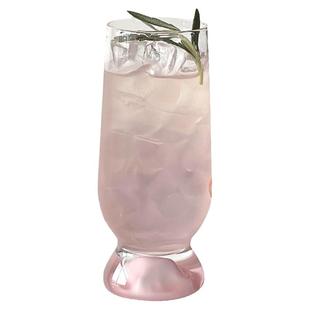 ins风粉色山脉厚底观山杯高颜值创意玻璃杯咖啡杯啤酒杯果汁杯子