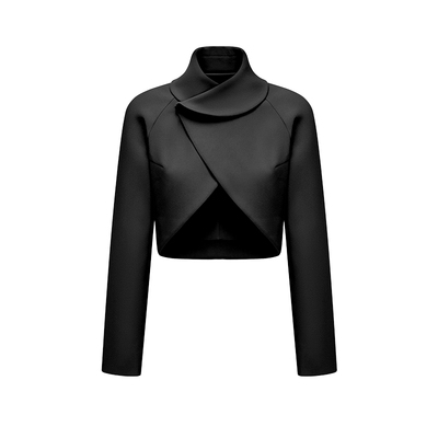 黑色高领交叉显瘦通勤短外套女