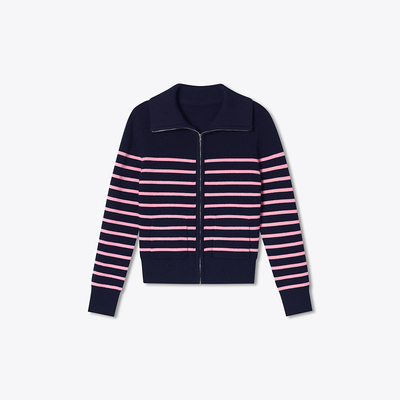 ToyzY经典条纹拉链翻领针织开衫