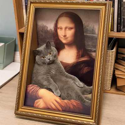 蒙娜丽莎抱猫油画猫窝猫抓板四季通用相框狗窝封闭式安全感小猫屋
