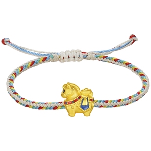 周六福黄金5d硬金手绳女编绳生肖马系列献宝福马手饰定价新年礼物