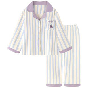 2025新款条纹纯棉睡衣女春秋季长袖可外穿甜美学生家居服套装冬天