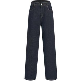 KBNE复古宽松拉毛牛仔裤女2025冬季新款小脚窄版直筒裤小个子裤子