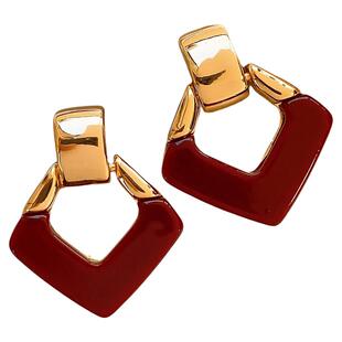 红色几何方形耳环女2026新款过新年耳饰适合冬天的耳钉高级感轻奢