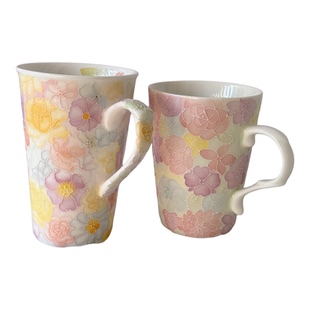 景德镇手绘立体万花杯高颜值马克杯釉下彩陶瓷杯子带手把办公水杯