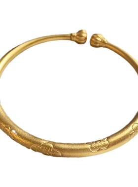 可调节高级感莲花沙金开口手镯