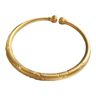 莲花沙金手镯女古法传承仿真黄金素圈镯子实心不掉色开口手环手饰