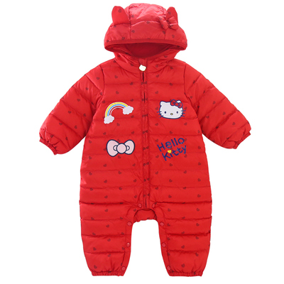 婴儿羽绒连体衣冬宝宝红色哈衣