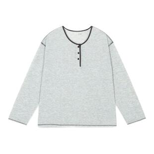 BUCH WEAR T恤女2026春季新款亨利领条纹包边长袖上衣654279