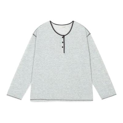 BUCH WEAR T恤女2026夏季新款亨利领条纹包边长袖上衣654279