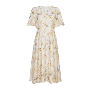 婉甸2025夏季新品米咖晕染花短袖连衣裙1242N32YT3