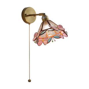 2025新款蝴蝶壁灯卧室床头过道走廊手工玻璃温馨设计带拉线开关灯