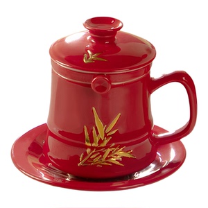 乾唐轩活瓷竹君子四件杯带茶漏
