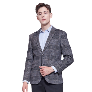 【清仓】古鲨冬装新款 麻灰色英伦格子单西 时尚羊毛西服A