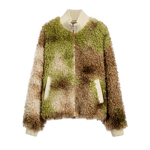 Desigual迷彩仿羊羔毛拼接针织立领女士外套