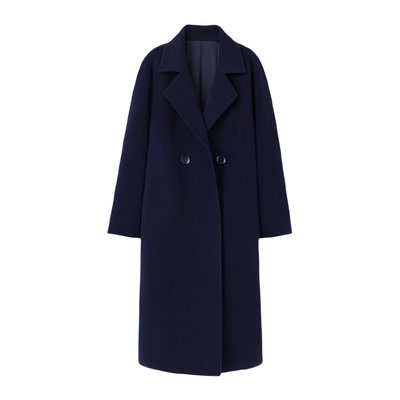 藏青色气质高端双面羊绒毛呢大衣女2025中长款系带呢子大衣外套冬
