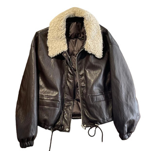 欧货羊羔毛翻领皮衣羽绒服女冬季2025新款蛋白皮90羽绒内胆短外套