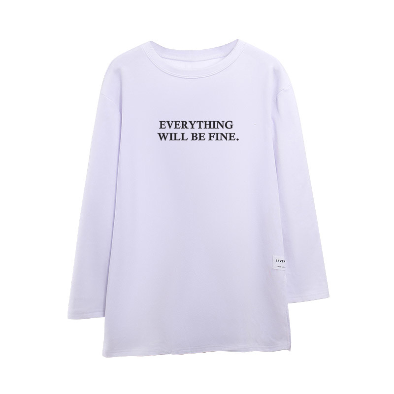 纯棉长袖T恤女士中长款早春秋衣