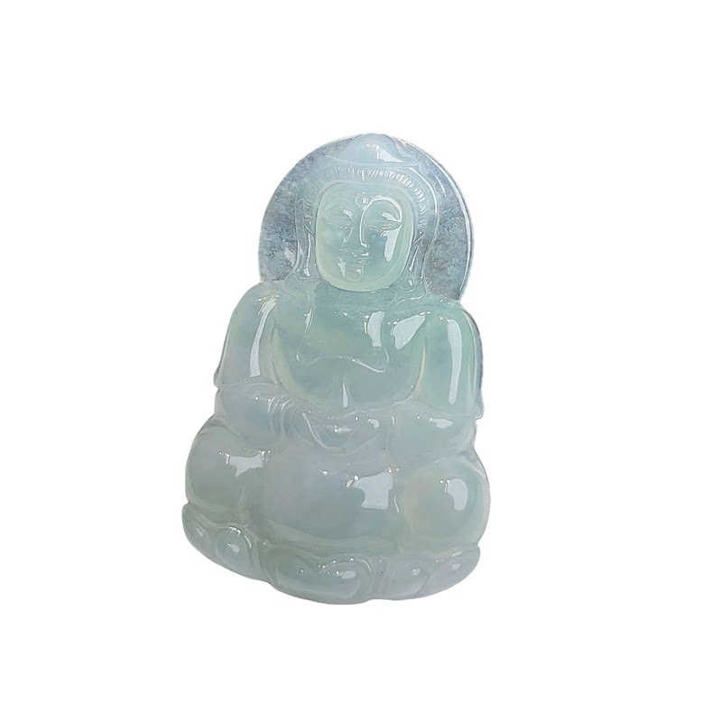 【38好物节】七彩云南缅甸A货天然翡翠淡蓝绿翡翠观音挂件吊坠