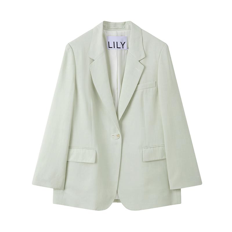 【商场同款】LILY新款女装含亚麻莫兰迪驳领高级感西装外套