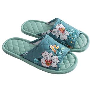 情侣布艺家居地板防滑胶粒软底家用室内春秋夏四季静音棉布底拖鞋