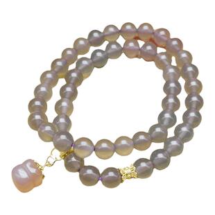 天然烟紫玉髓手串两圈搭配樱桃红小吊坠手链 DIY手作饰品礼物女生