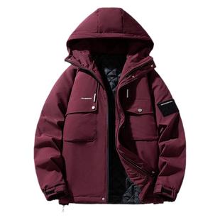 大码工装棉服男款冬季防寒加厚保暖连帽夹克棉衣外套加肥加大胖子