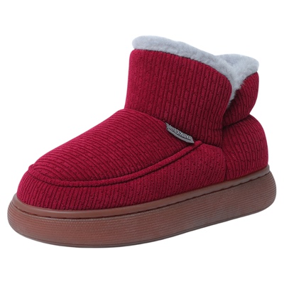 冬季高帮男女款加厚毛绒保暖棉鞋中老年人居家牛筋防滑厚底棉拖鞋