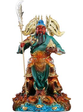 绿袍令旗九龙关公武财神摆件树脂