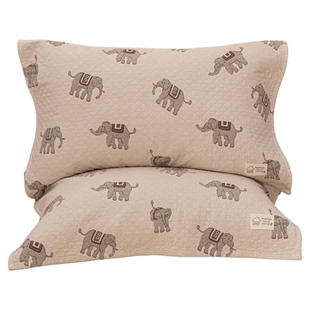 米色吉象纯棉a类纱布枕巾成人全棉柔软枕头巾一对四季通用防头油